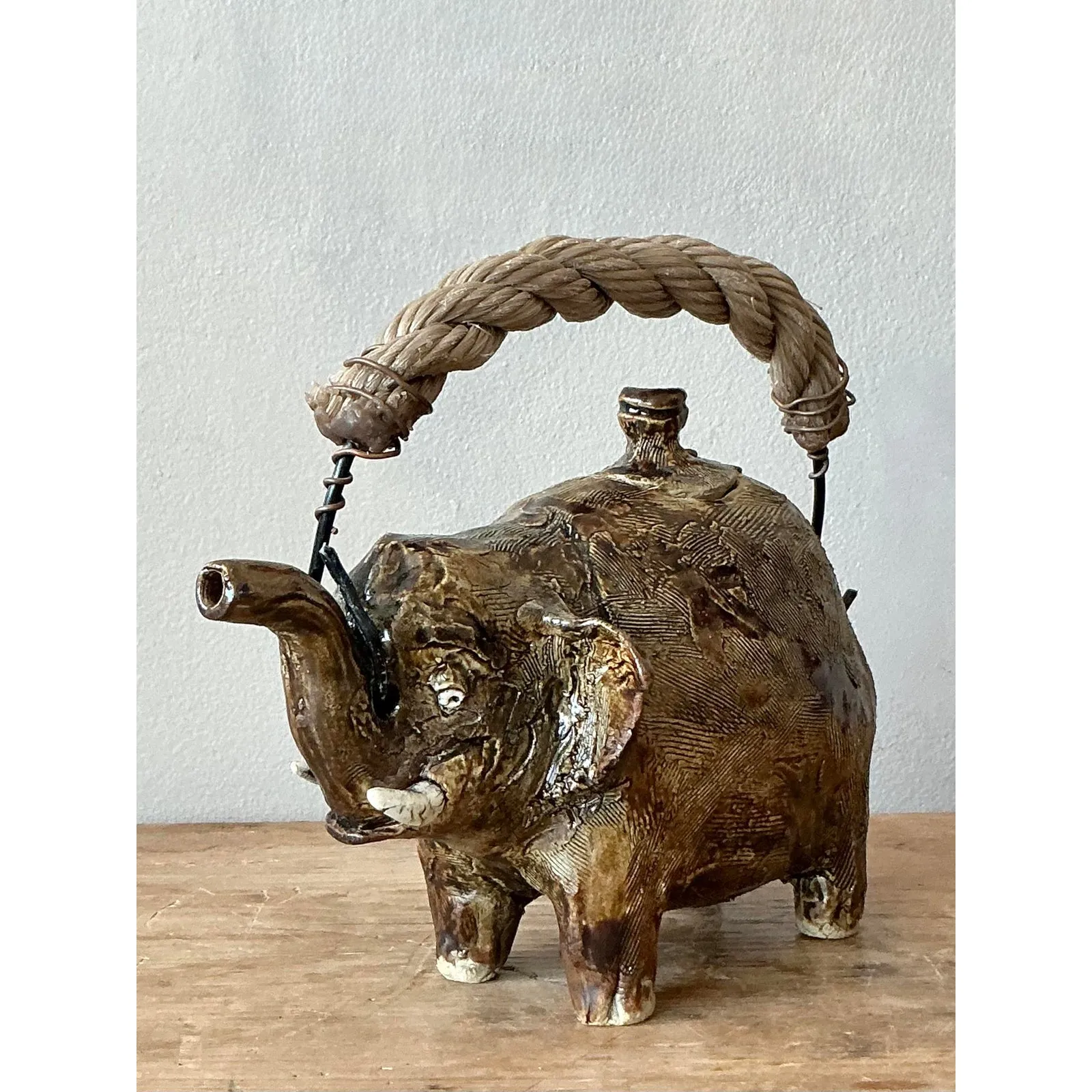 Vintage Boho Original Studio Pottery Elephant Teapot — additional photo 2