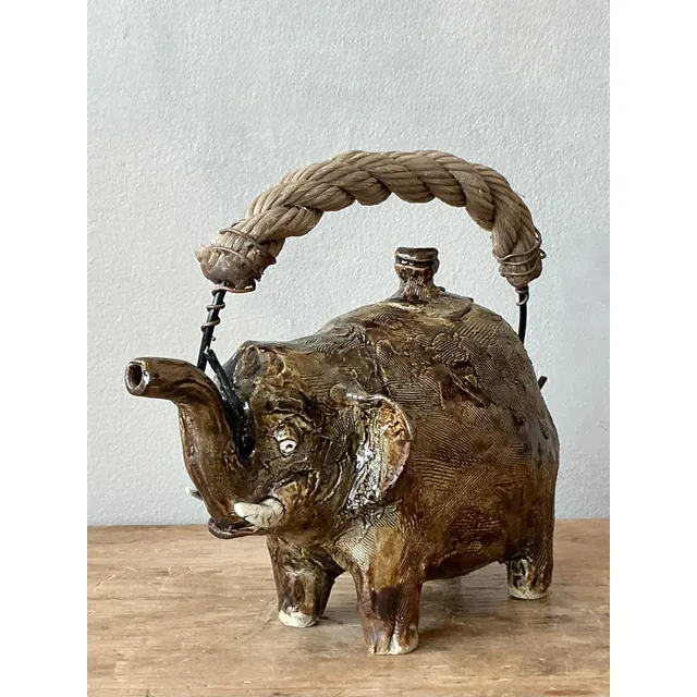 Vintage Boho Original Studio Pottery Elephant Teapot — additional photo 2