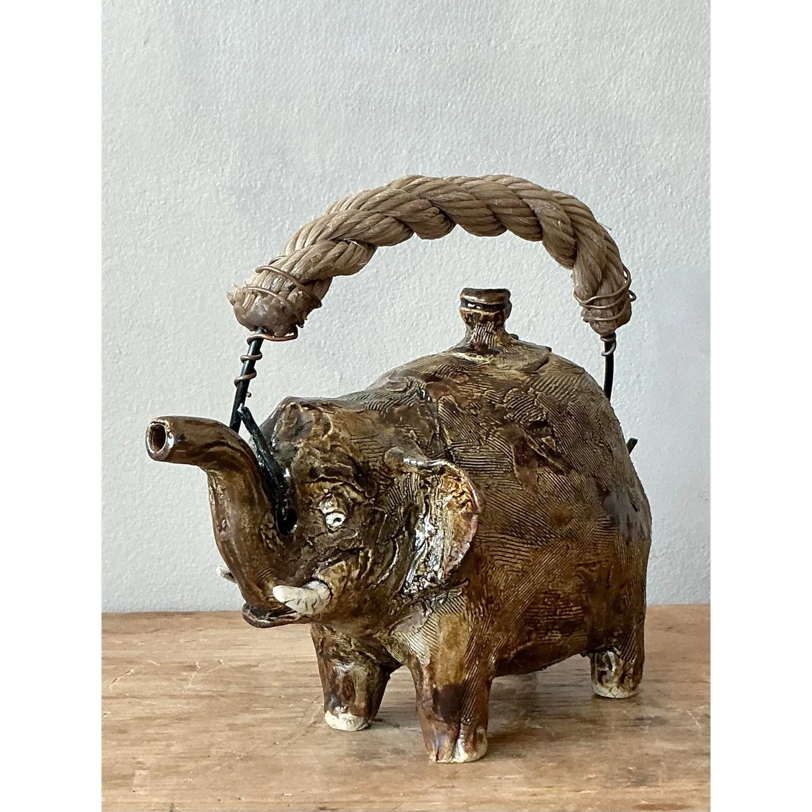 Vintage Boho Original Studio Pottery Elephant Teapot — additional photo 3