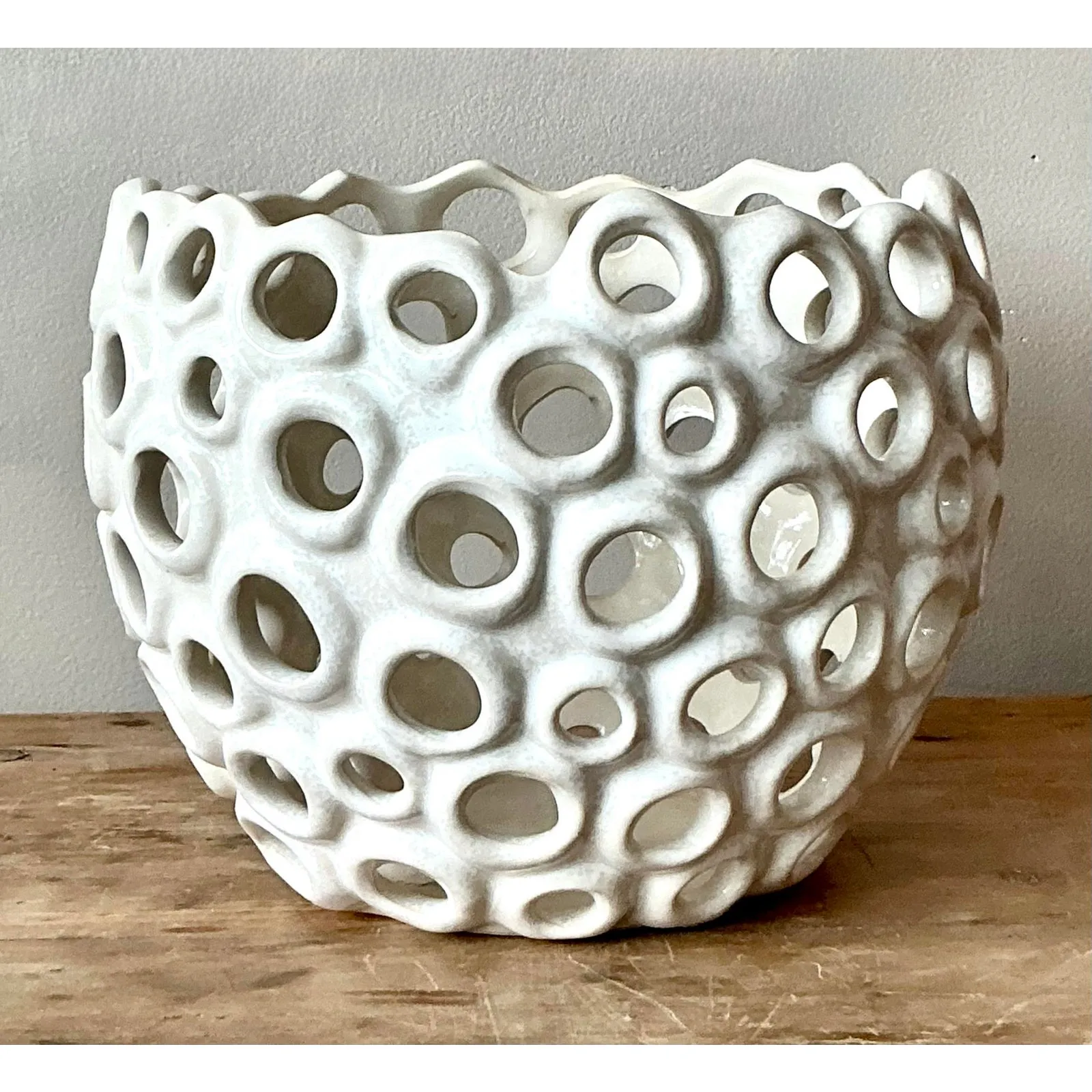 Vintage Boho Glazed Ceramic Holes Bowl — additional photo 1
