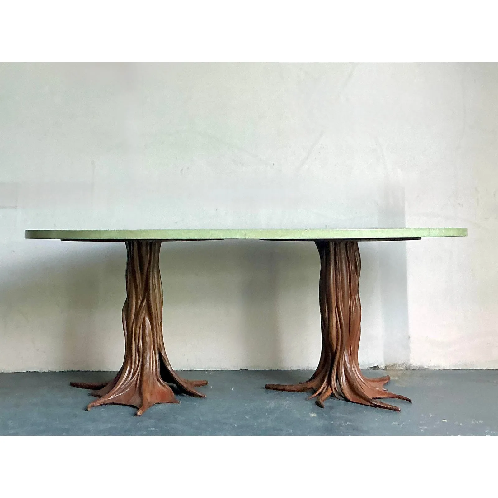 Vintage Boho Signed R. Kelly Cast Bronze Faux Bois Dining Table — additional photo 1