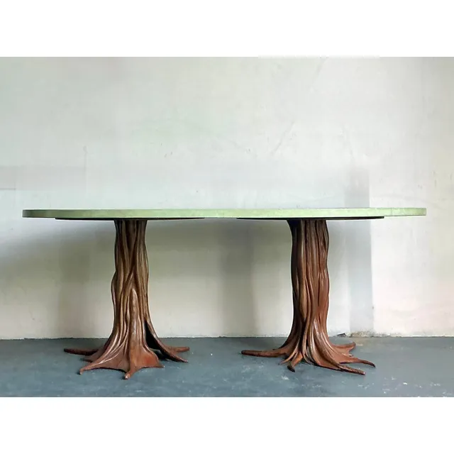 Vintage Boho Signed R. Kelly Cast Bronze Faux Bois Dining Table — additional photo 1
