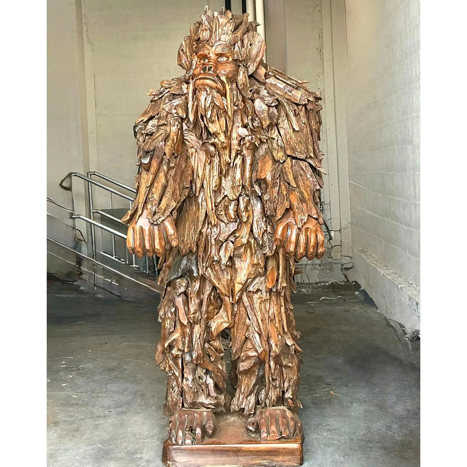 Vintage Boho Monumental Hand Carved Sasquatch Sculpture — additional photo 1