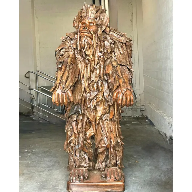 Vintage Boho Monumental Hand Carved Sasquatch Sculpture — additional photo 1