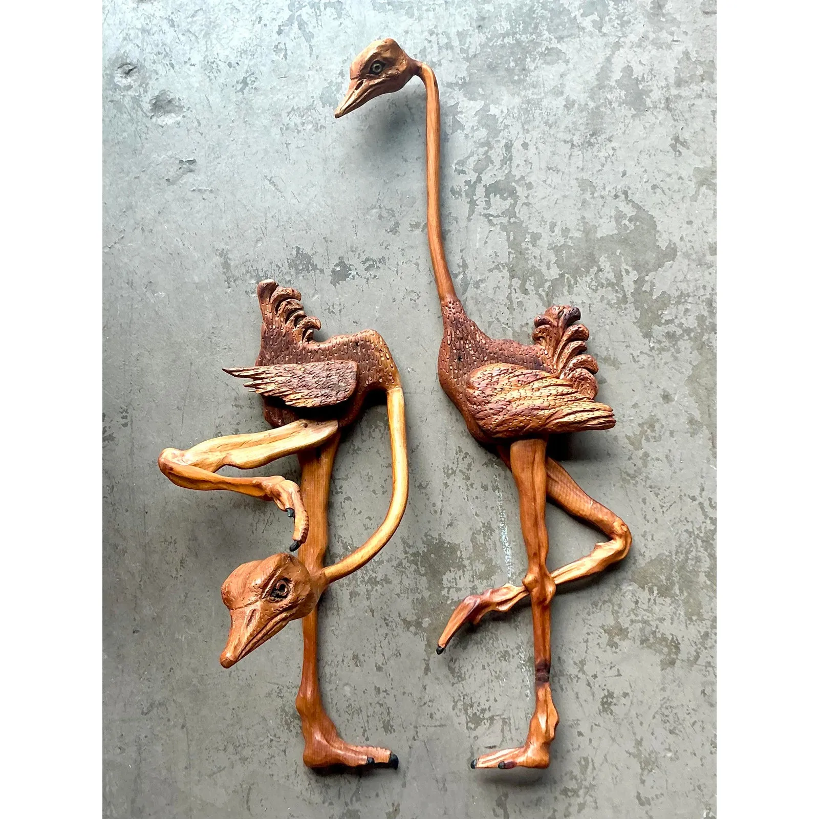 Vintage Boho Hand Carved Ostrich - A Pair — additional photo 1