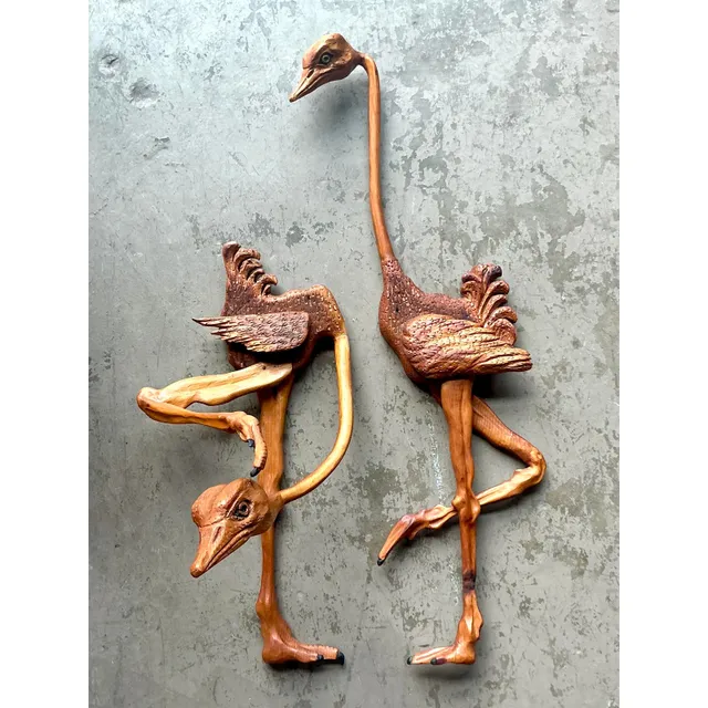 Vintage Boho Hand Carved Ostrich - A Pair — additional photo 1