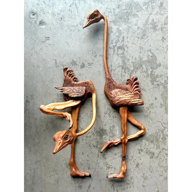 Vintage Boho Hand Carved Ostrich - A Pair — additional photo 2