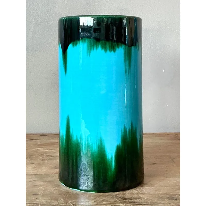 Vintage Boho Glazed Ceramic Vase - Ceramic, 4W x 8H — additional photo 2