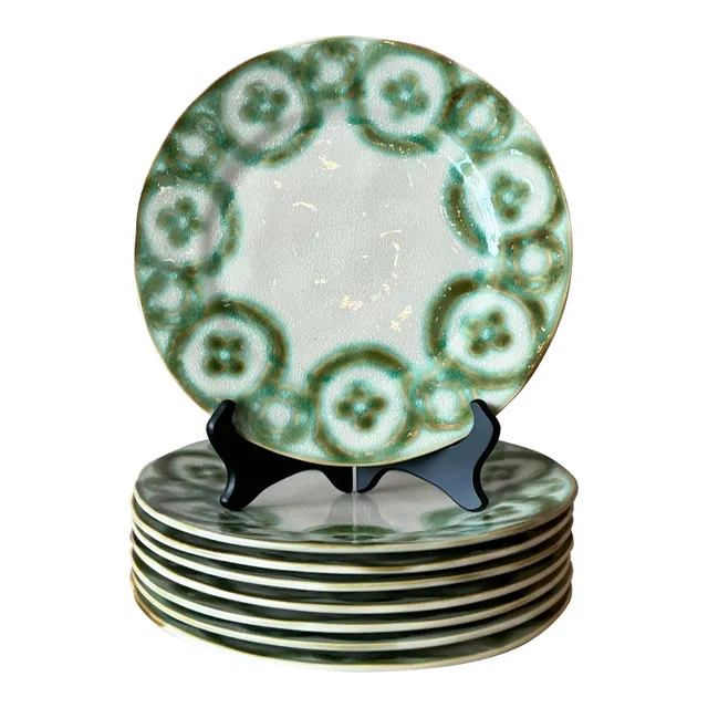Vintage Boho Portuguese Hand Painted Dinner Plates - Set of 8 — additional photo 1