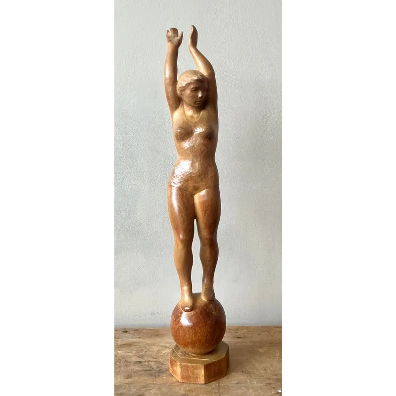 Vintage Boho Carved Wood Female Sculpture — additional photo 2