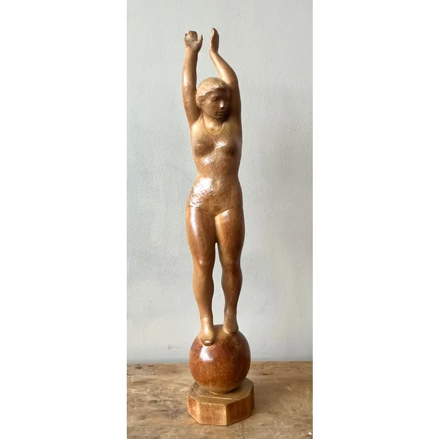 Vintage Boho Carved Wood Female Sculpture — additional photo 2