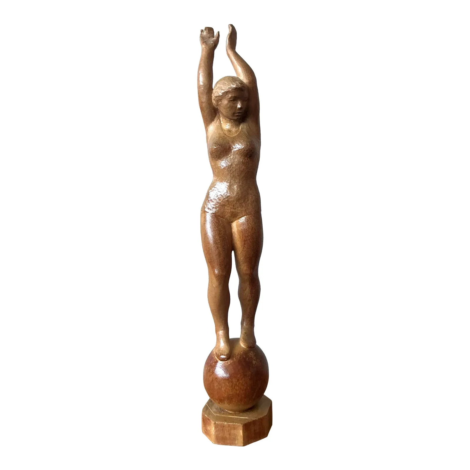 Vintage Boho Carved Wood Female Sculpture — additional photo 1