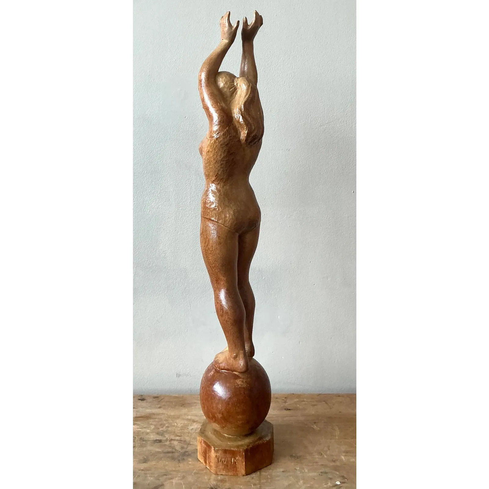 Vintage Boho Carved Wood Female Sculpture — additional photo 4