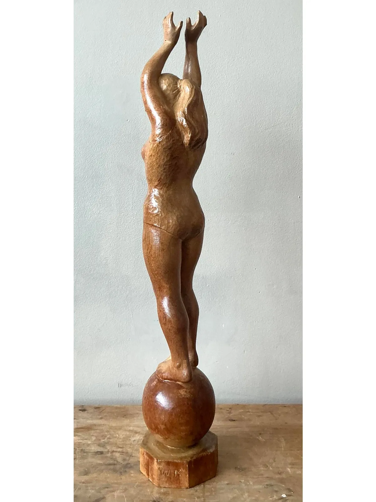 Vintage Boho Carved Wood Female Sculpture — additional photo 3