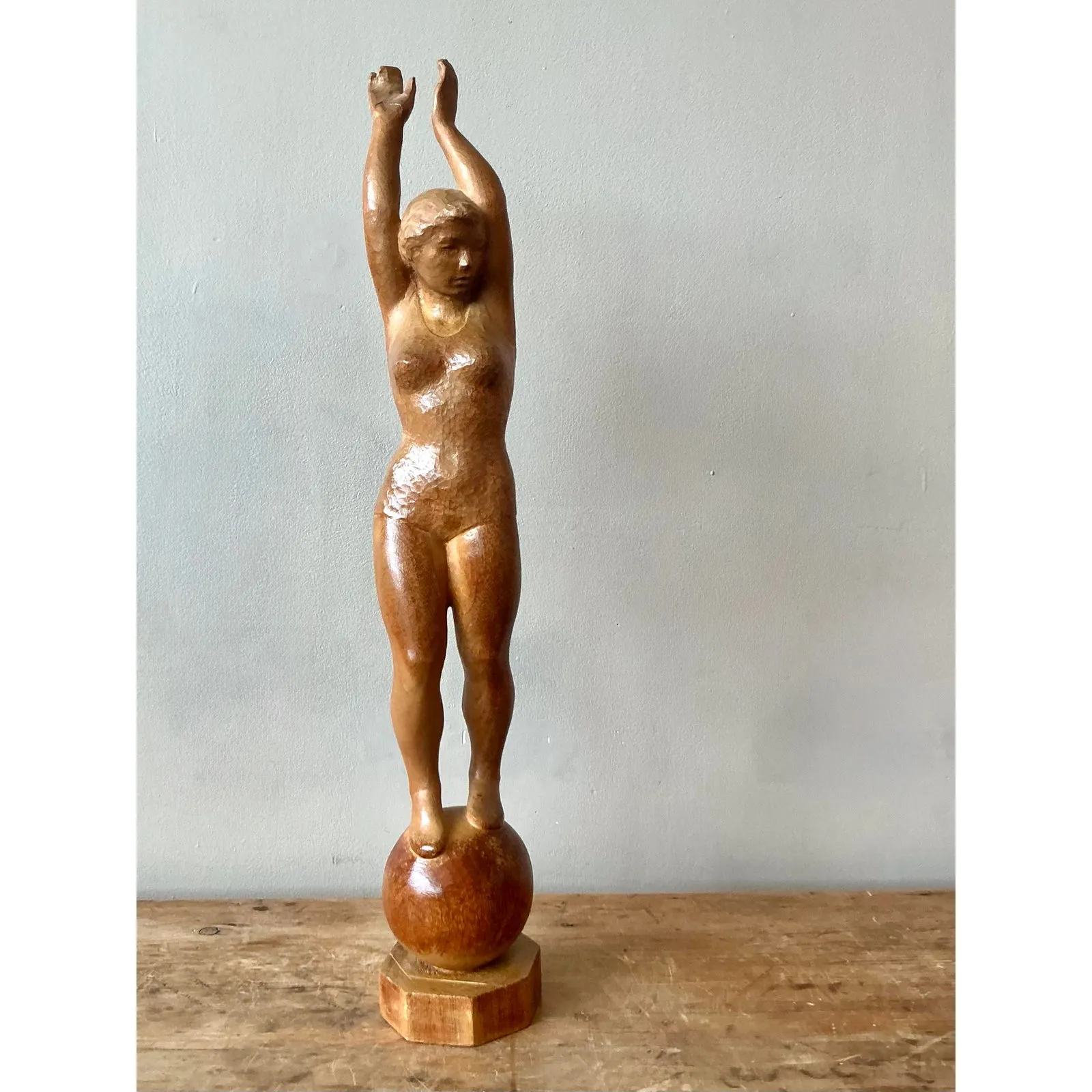 Vintage Boho Carved Wood Female Sculpture — additional photo 5