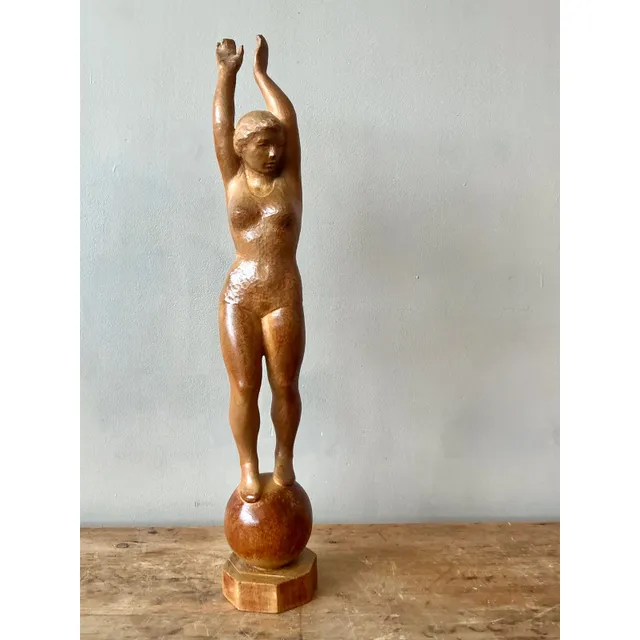 Vintage Boho Carved Wood Female Sculpture — additional photo 5