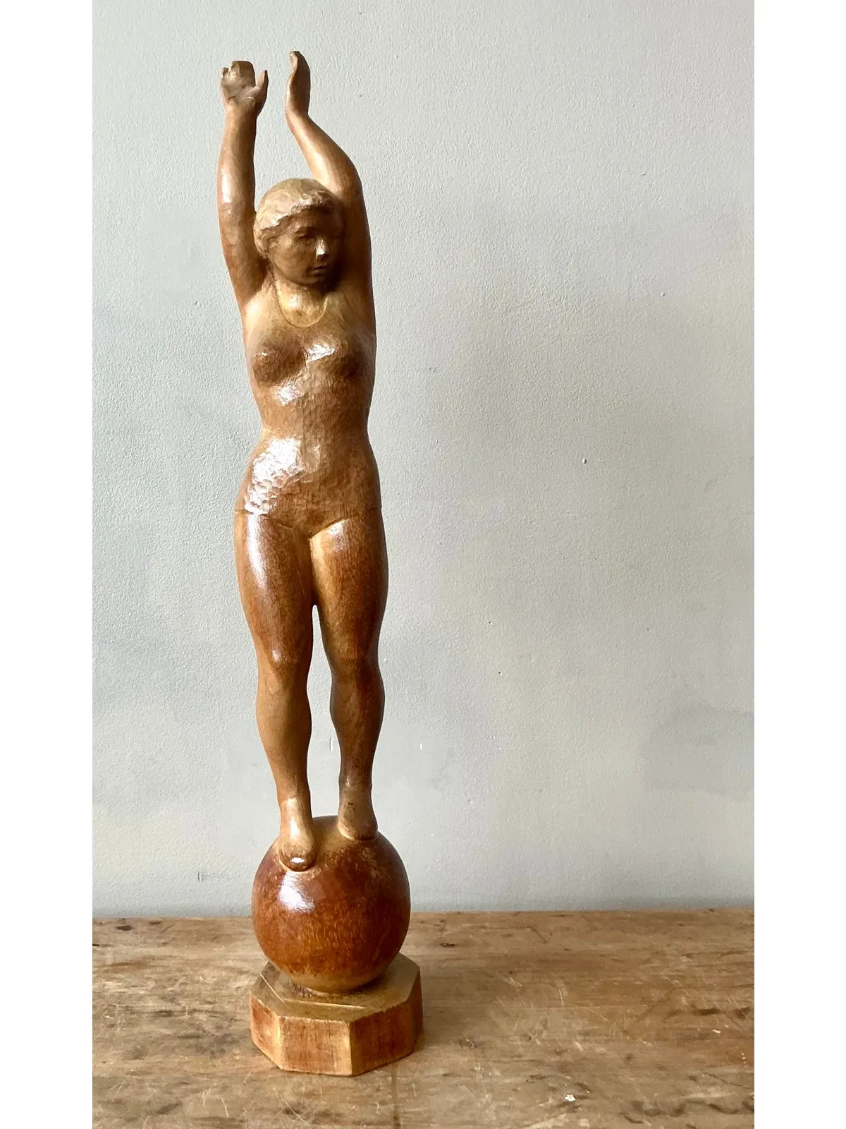 Vintage Boho Carved Wood Female Sculpture — additional photo 5