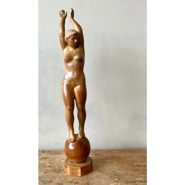 Vintage Boho Carved Wood Female Sculpture — additional photo 6