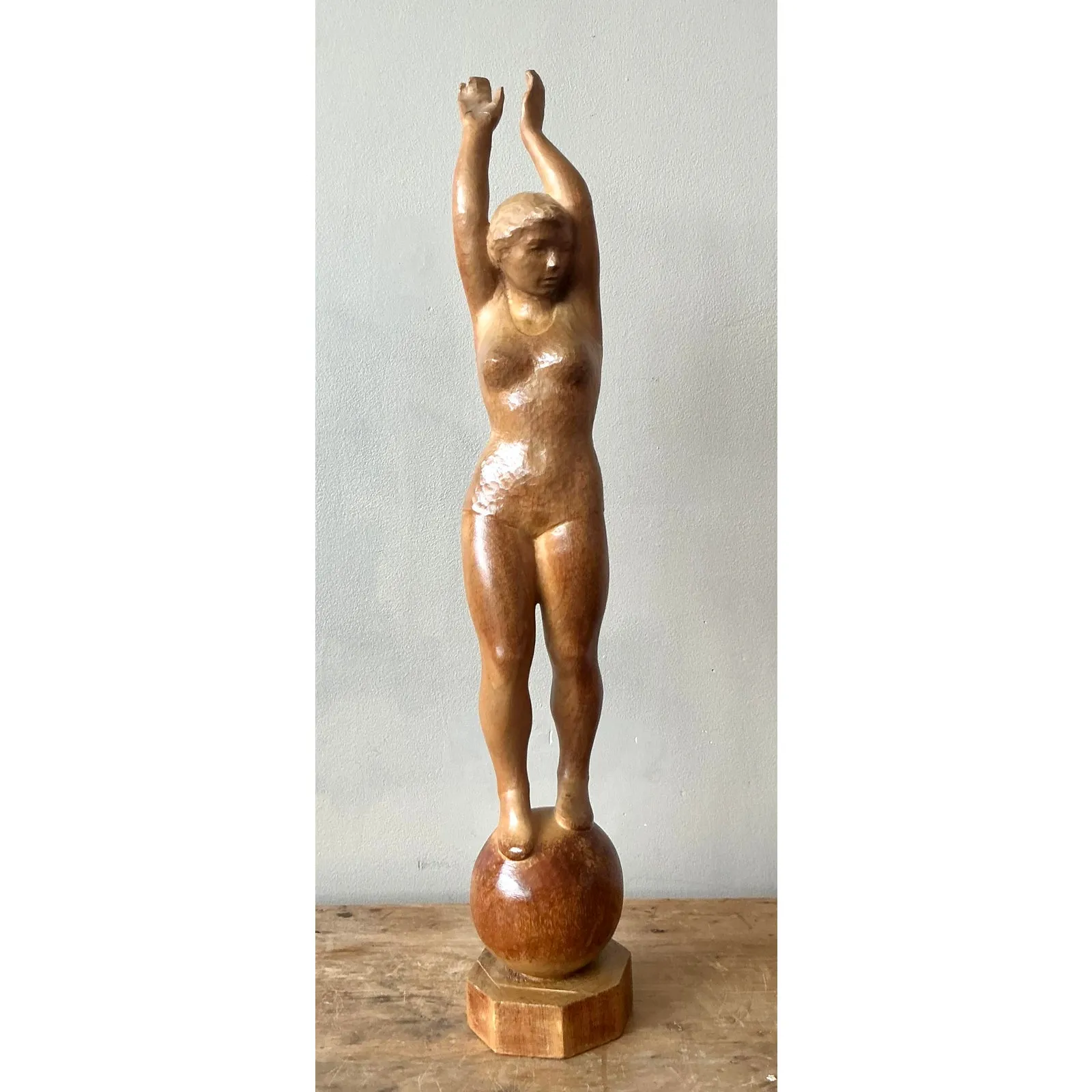 Vintage Boho Carved Wood Female Sculpture — additional photo 7