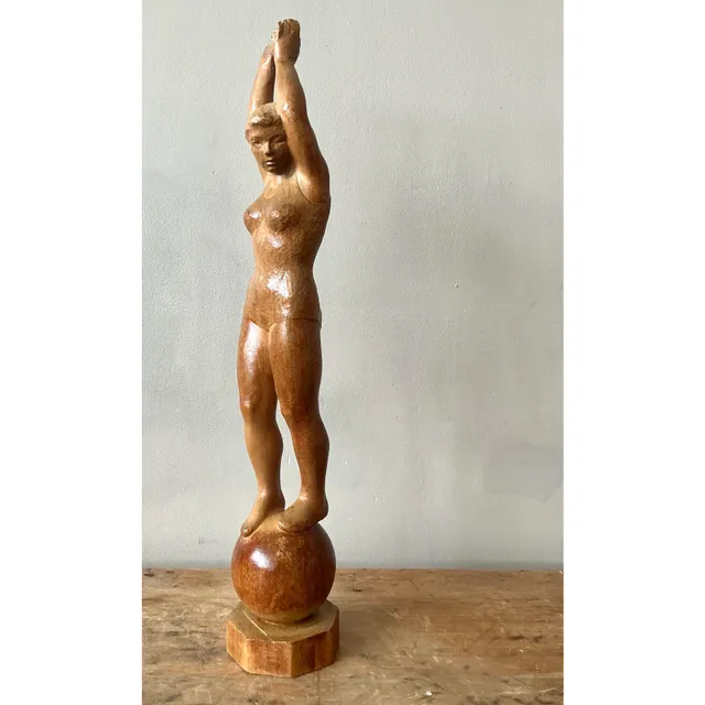 Vintage Boho Carved Wood Female Sculpture — additional photo 8