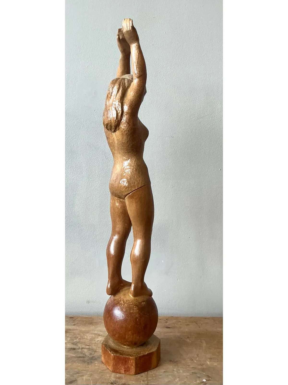 Vintage Boho Carved Wood Female Sculpture — additional photo 8