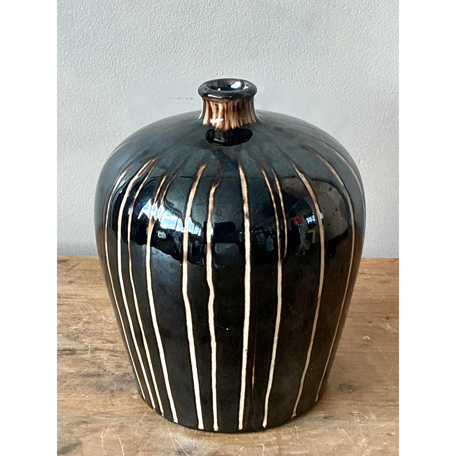 Vintage Boho Glazed Ceramic Vase - Ceramic, 6W x 8H