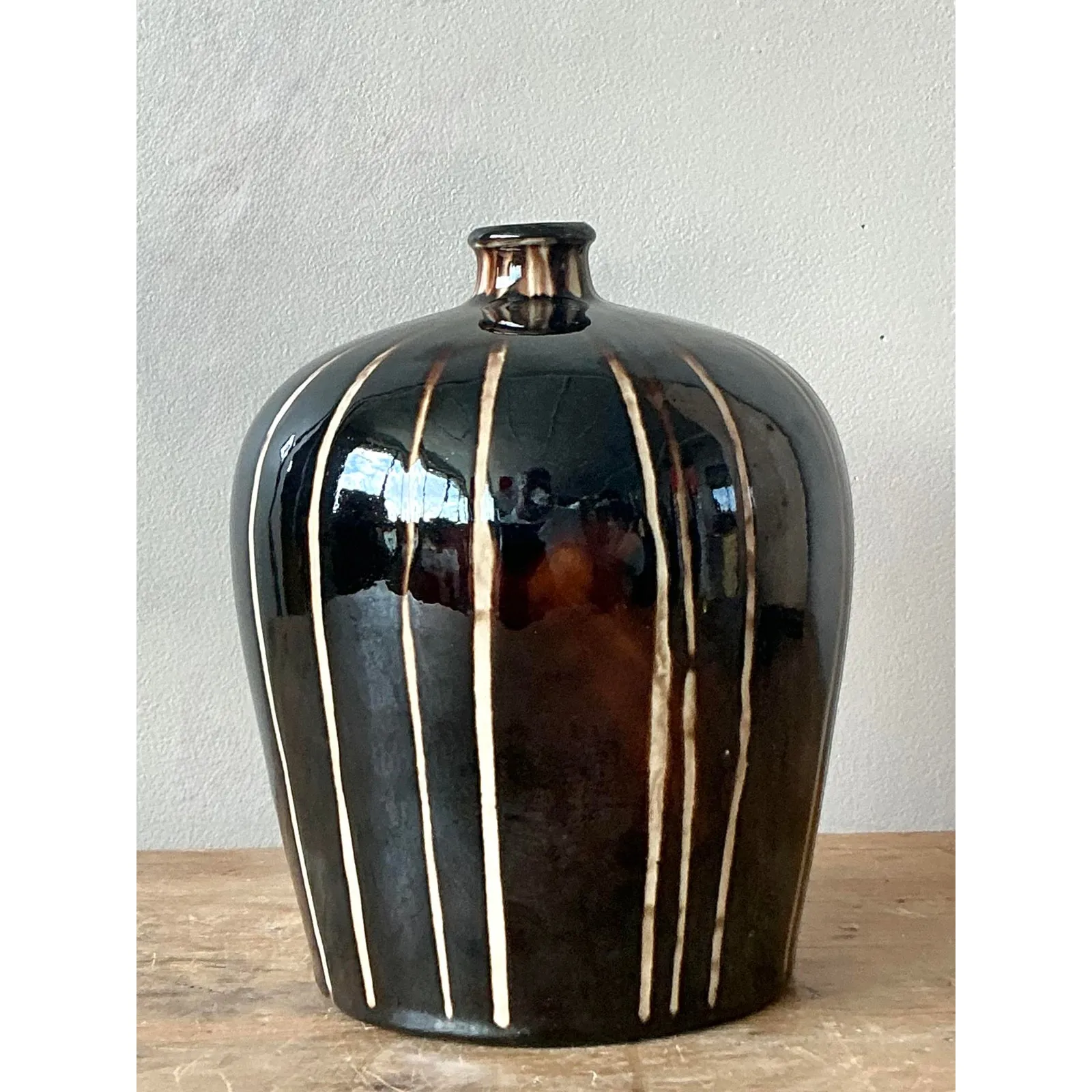 Vintage Boho Glazed Ceramic Vase - Ceramic, 6W x 8H — additional photo 2