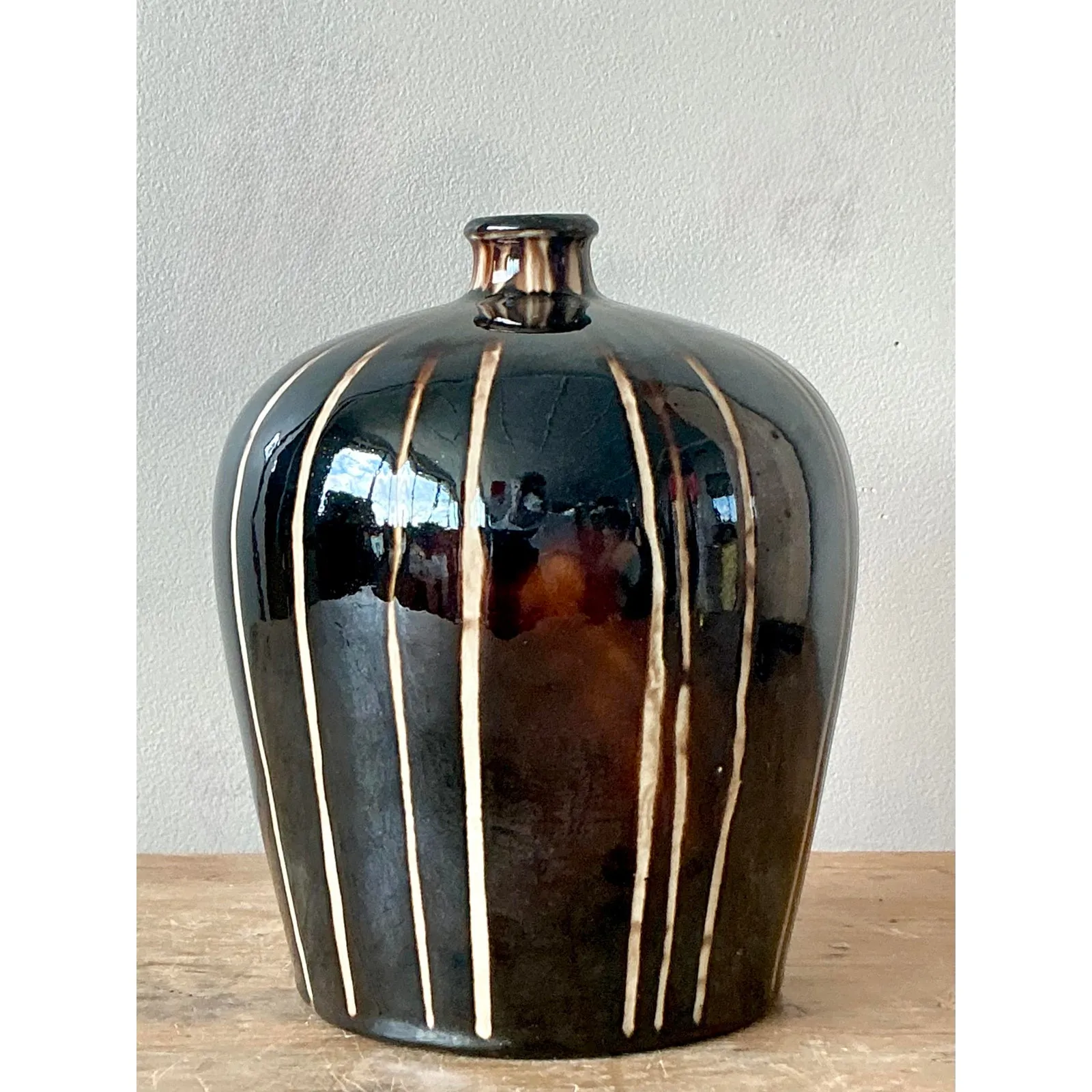 Vintage Boho Glazed Ceramic Vase - Ceramic, 6W x 8H — additional photo 3
