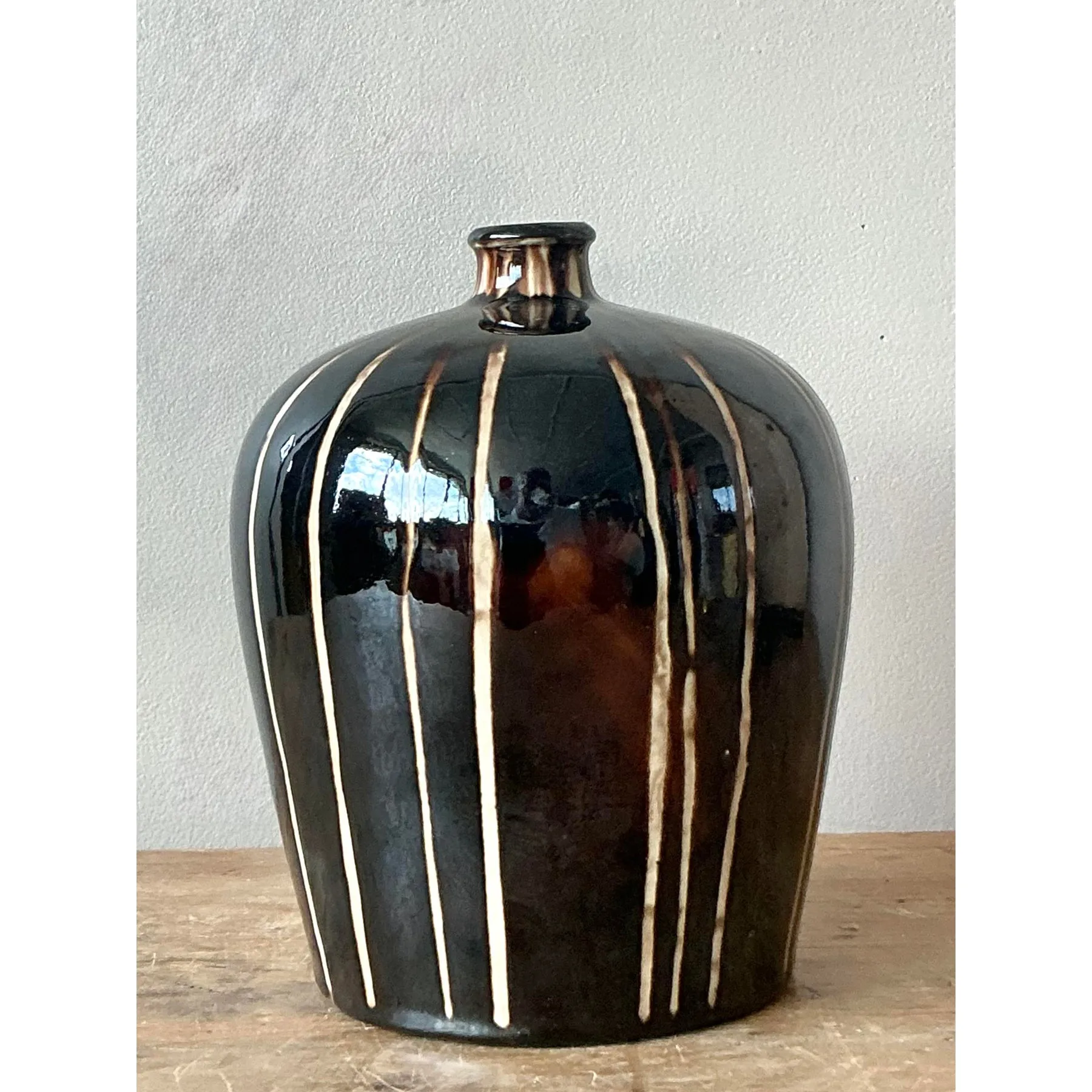 Vintage Boho Glazed Ceramic Vase - Ceramic, 6W x 8H — additional photo 4