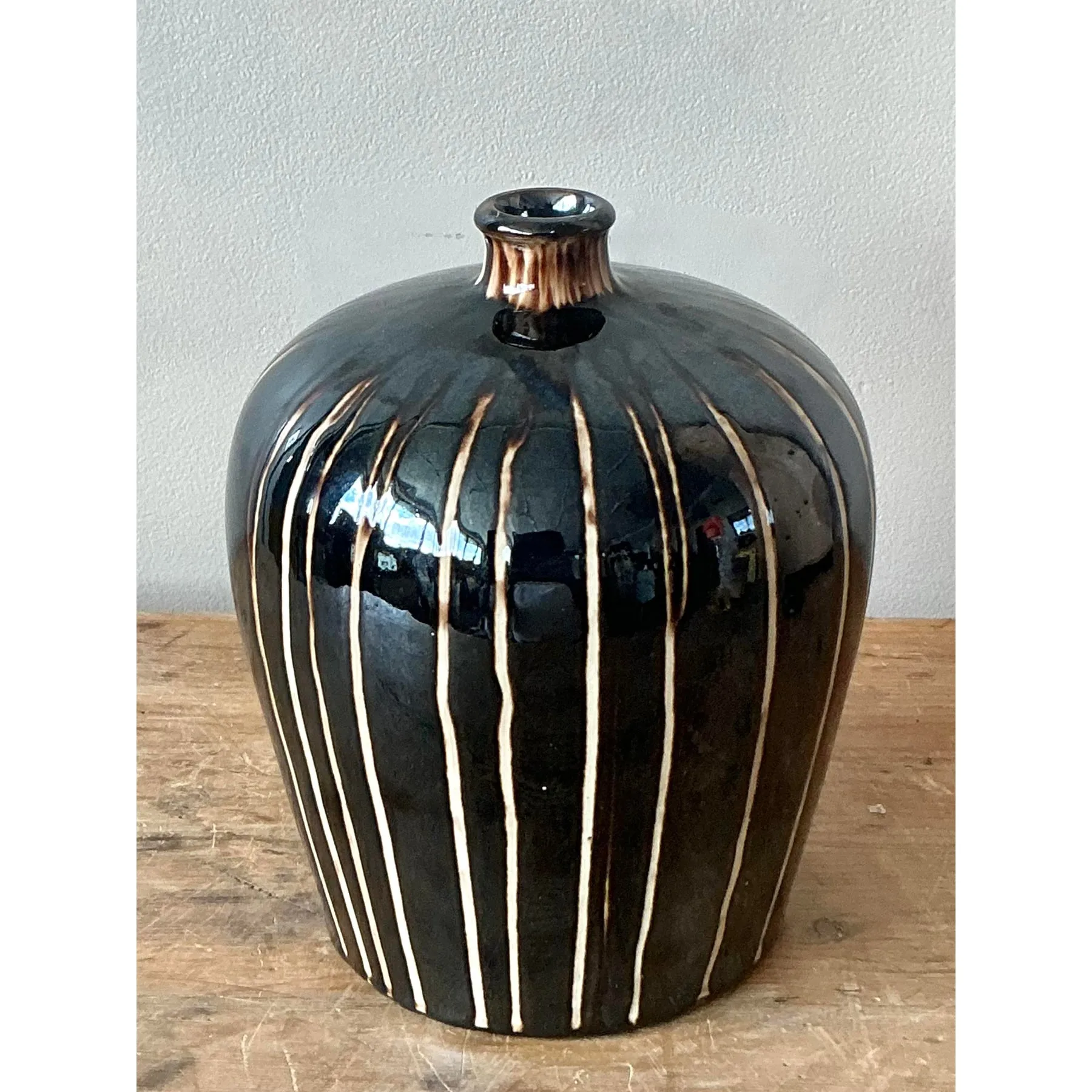 Vintage Boho Glazed Ceramic Vase - Ceramic, 6W x 8H — additional photo 5