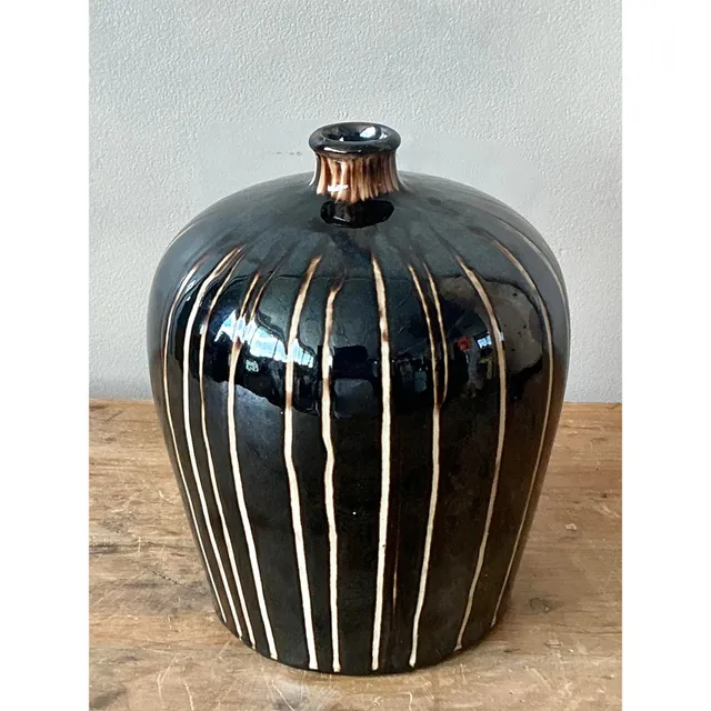Vintage Boho Glazed Ceramic Vase - Ceramic, 6W x 8H — additional photo 5