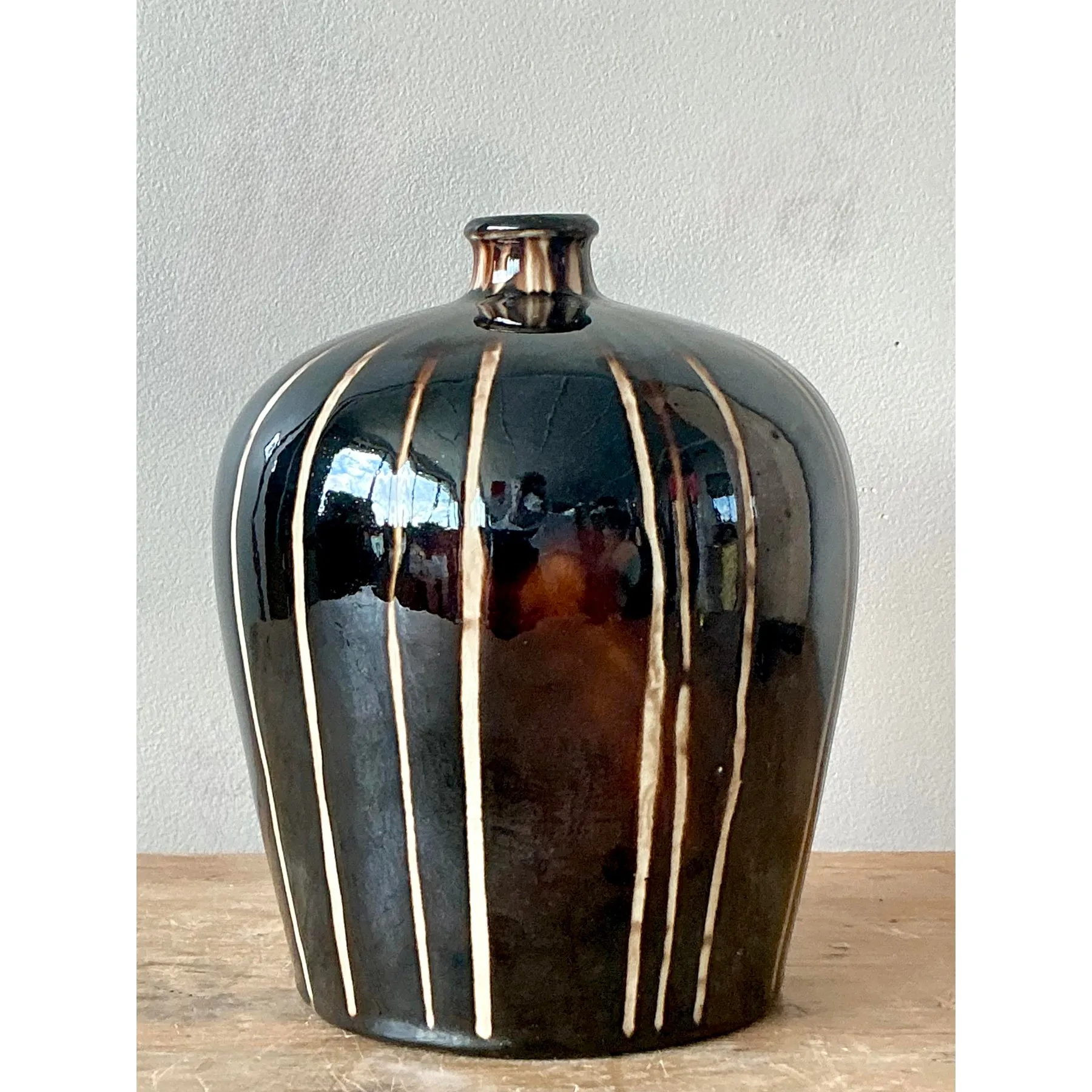 Vintage Boho Glazed Ceramic Vase - Ceramic, 6W x 8H — additional photo 6