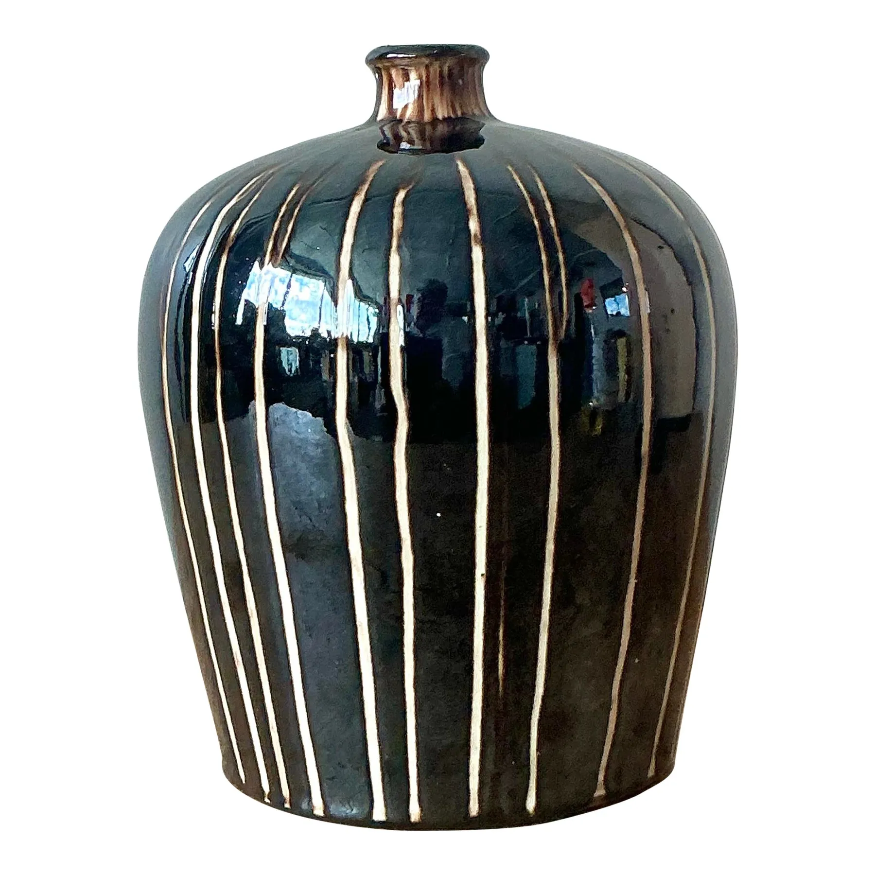 Vintage Boho Glazed Ceramic Vase - Ceramic, 6W x 8H — additional photo 8