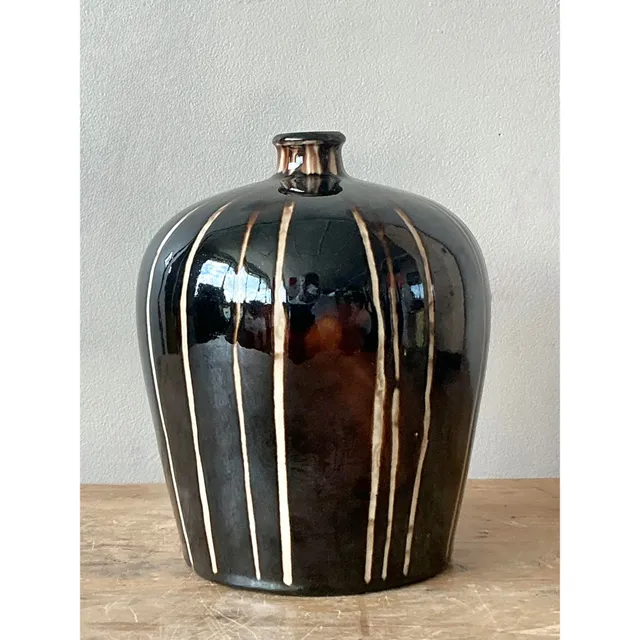 Vintage Boho Glazed Ceramic Vase - Ceramic, 6W x 8H — additional photo 7