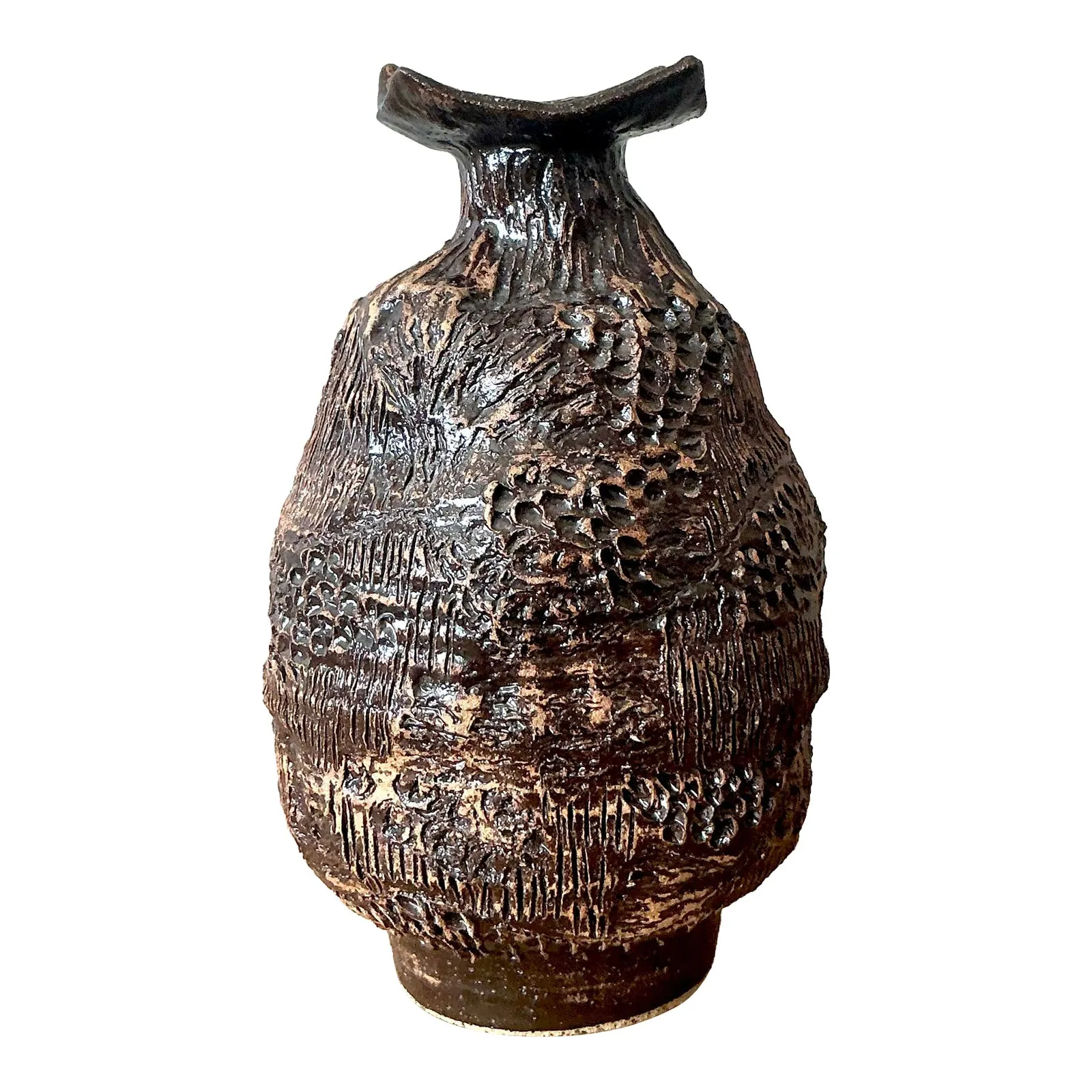 Vintage Boho Original Studio Pottery Vase - Ceramic, 7W x 11H — additional photo 1