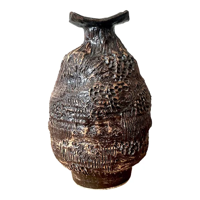 Vintage Boho Original Studio Pottery Vase - Ceramic, 7W x 11H — additional photo 1