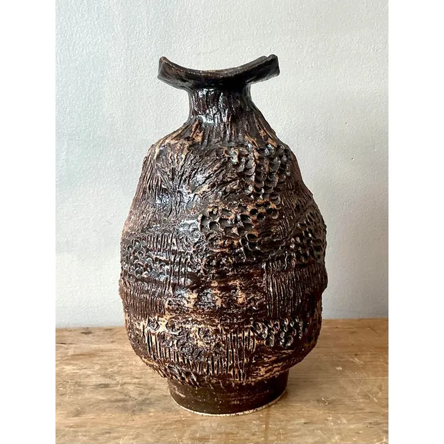 Vintage Boho Original Studio Pottery Vase - Ceramic, 7W x 11H — additional photo 4