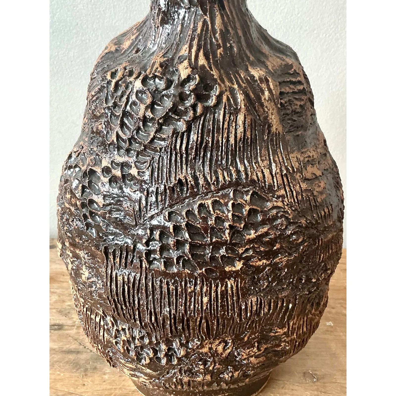 Vintage Boho Original Studio Pottery Vase - Ceramic, 7W x 11H — additional photo 5