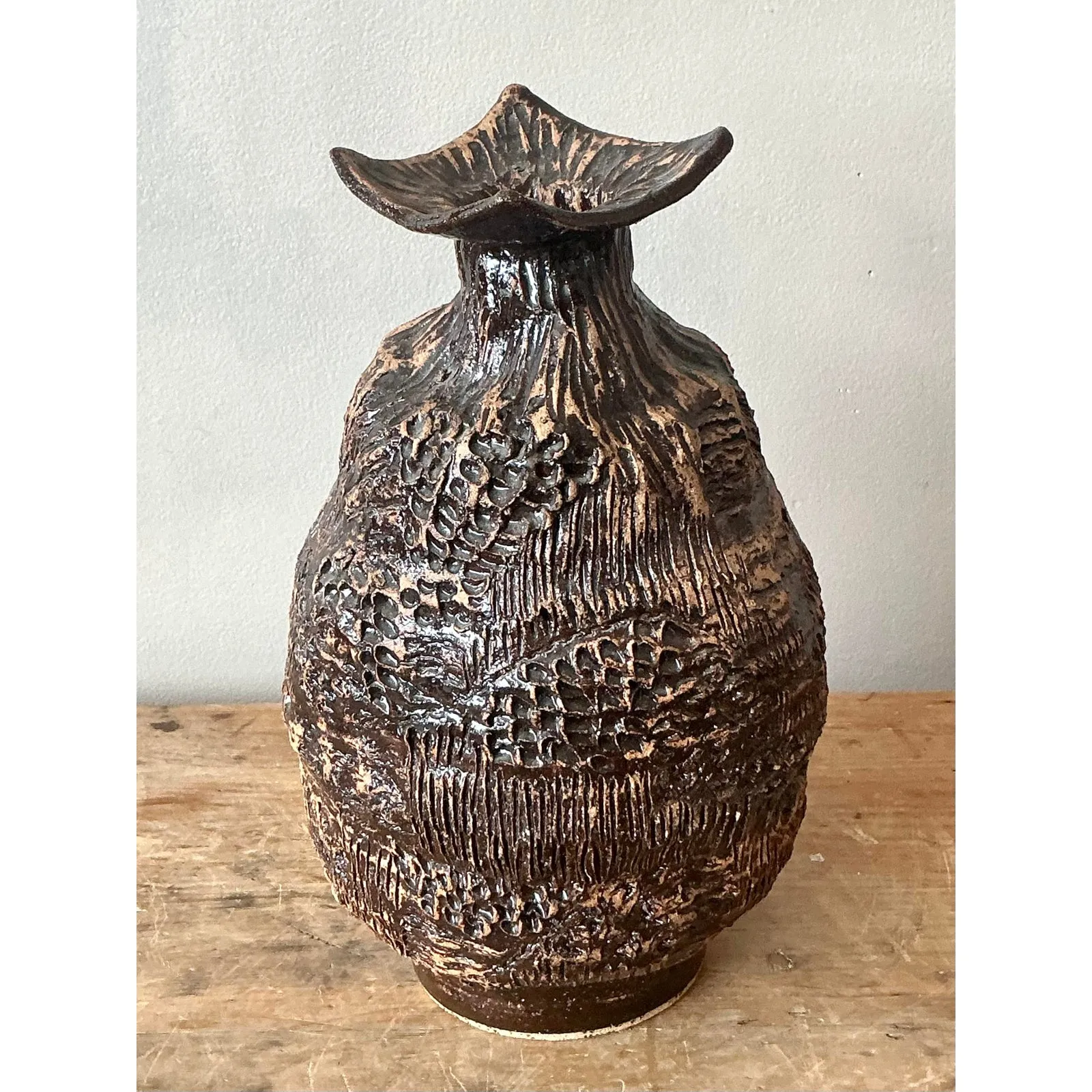 Vintage Boho Original Studio Pottery Vase - Ceramic, 7W x 11H — additional photo 7