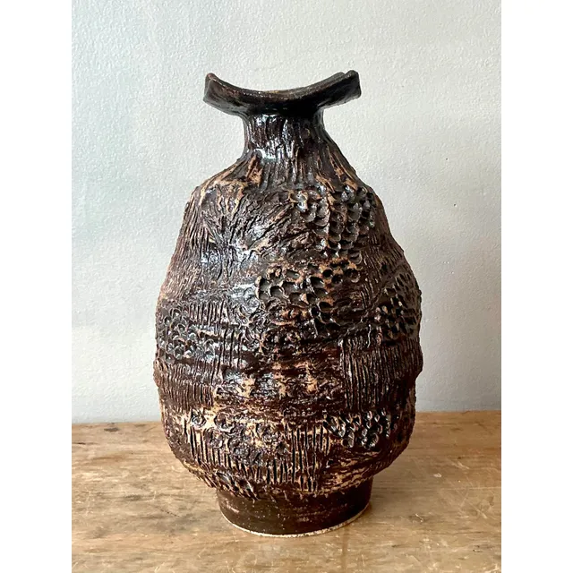 Vintage Boho Original Studio Pottery Vase - Ceramic, 7W x 11H — additional photo 8