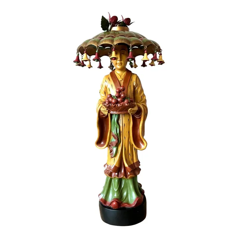 Vintage Asian Carved Asian Figure With Umbrella Hat — additional photo 1