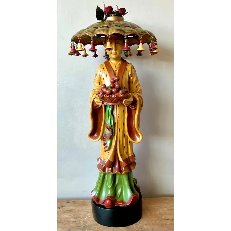 Vintage Asian Carved Asian Figure With Umbrella Hat — additional photo 3
