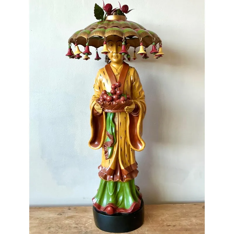 Vintage Asian Carved Asian Figure With Umbrella Hat — additional photo 4