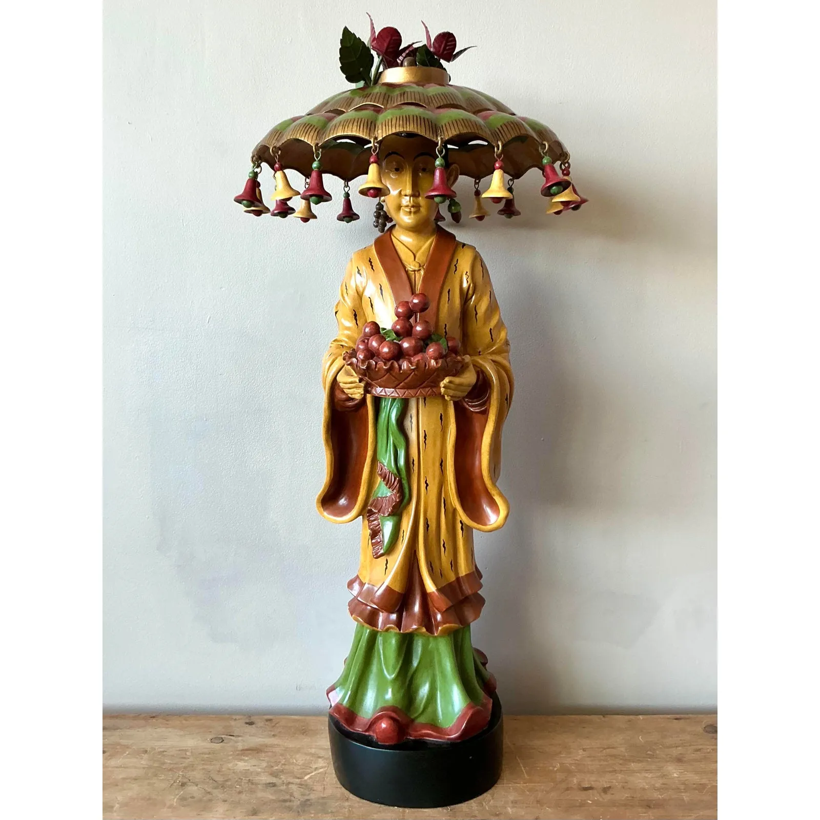Vintage Asian Carved Asian Figure With Umbrella Hat — additional photo 5