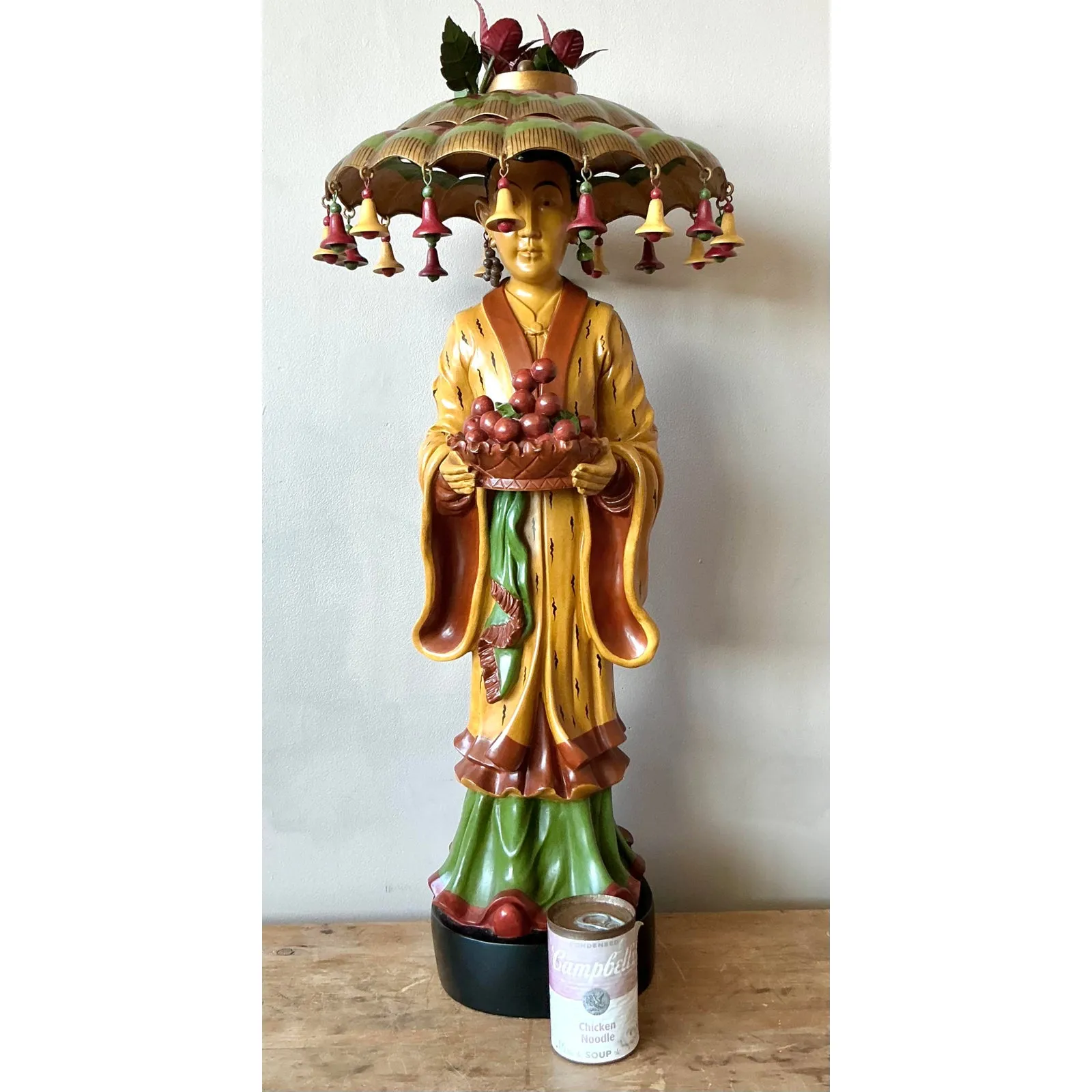 Vintage Asian Carved Asian Figure With Umbrella Hat — additional photo 8