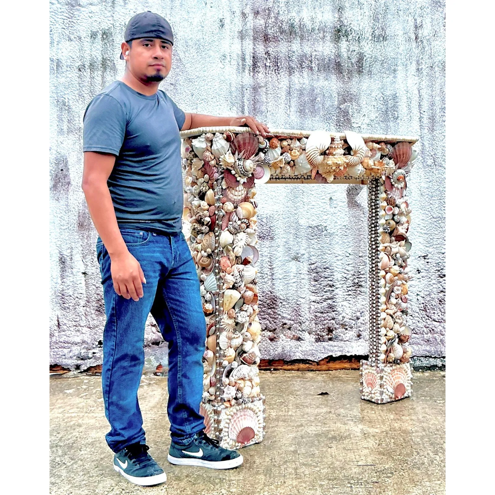 Vintage Boho Shell Encrusted Fireplace Surround — additional photo 2