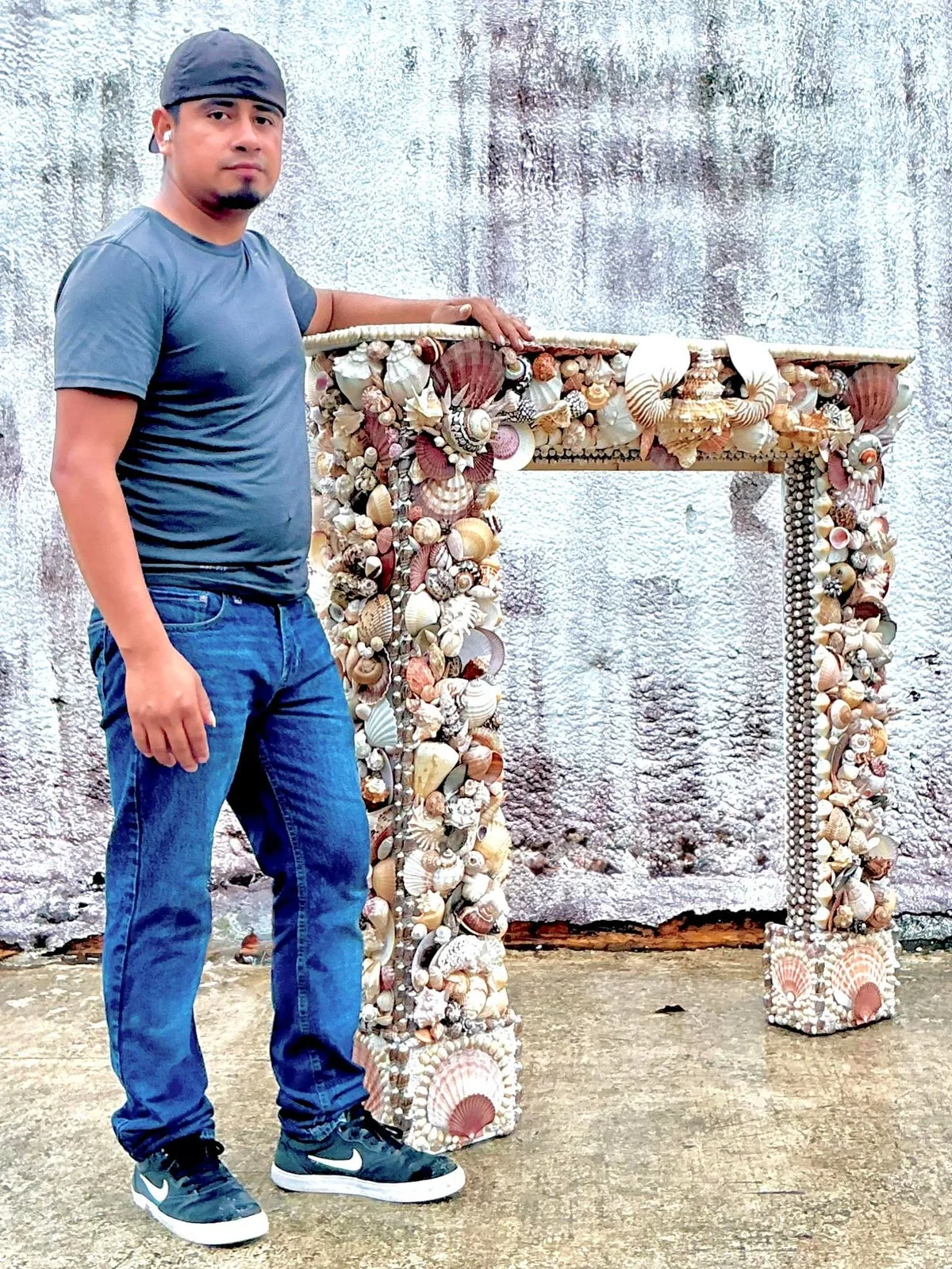 Vintage Boho Shell Encrusted Fireplace Surround — additional photo 2
