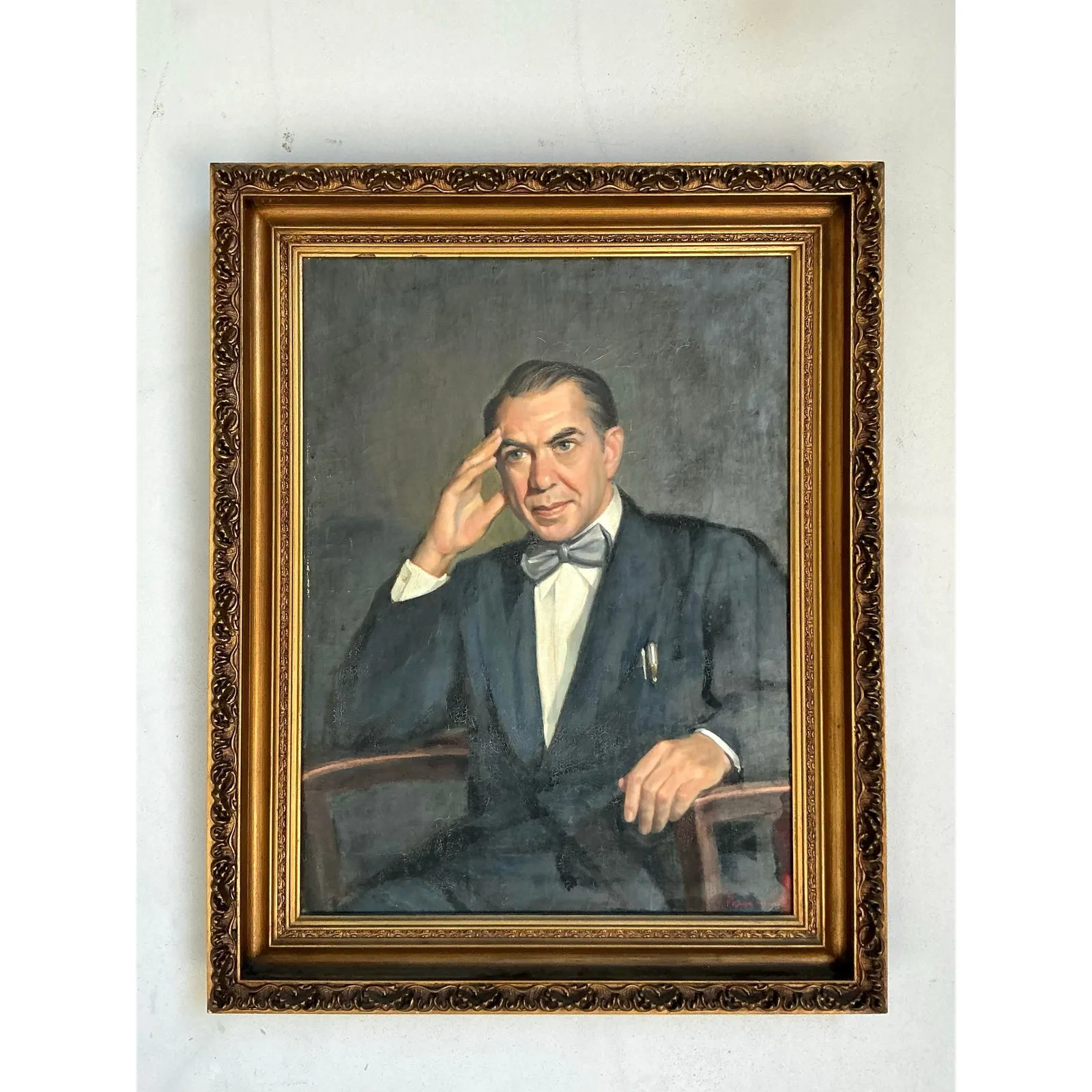 Vintage Boho 1950s Original Oil Portrait of Man — additional photo 1
