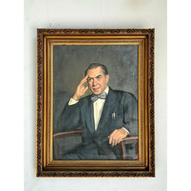 Vintage Boho 1950s Original Oil Portrait of Man — additional photo 1