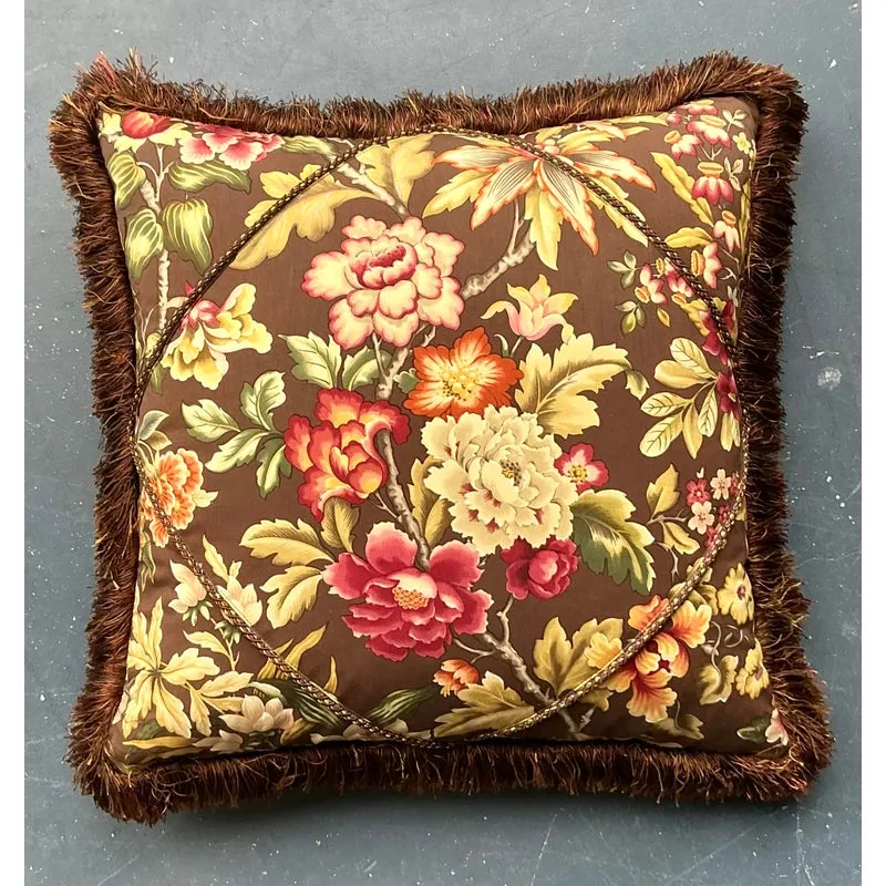 Vintage Regency Floral Caterpillar Trimmed Throw Pillow — additional photo 2